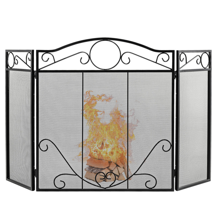 3-Panel Freestanding Fireplace Screen Folded Fire DoorsCostway Gallery View 7 of 10